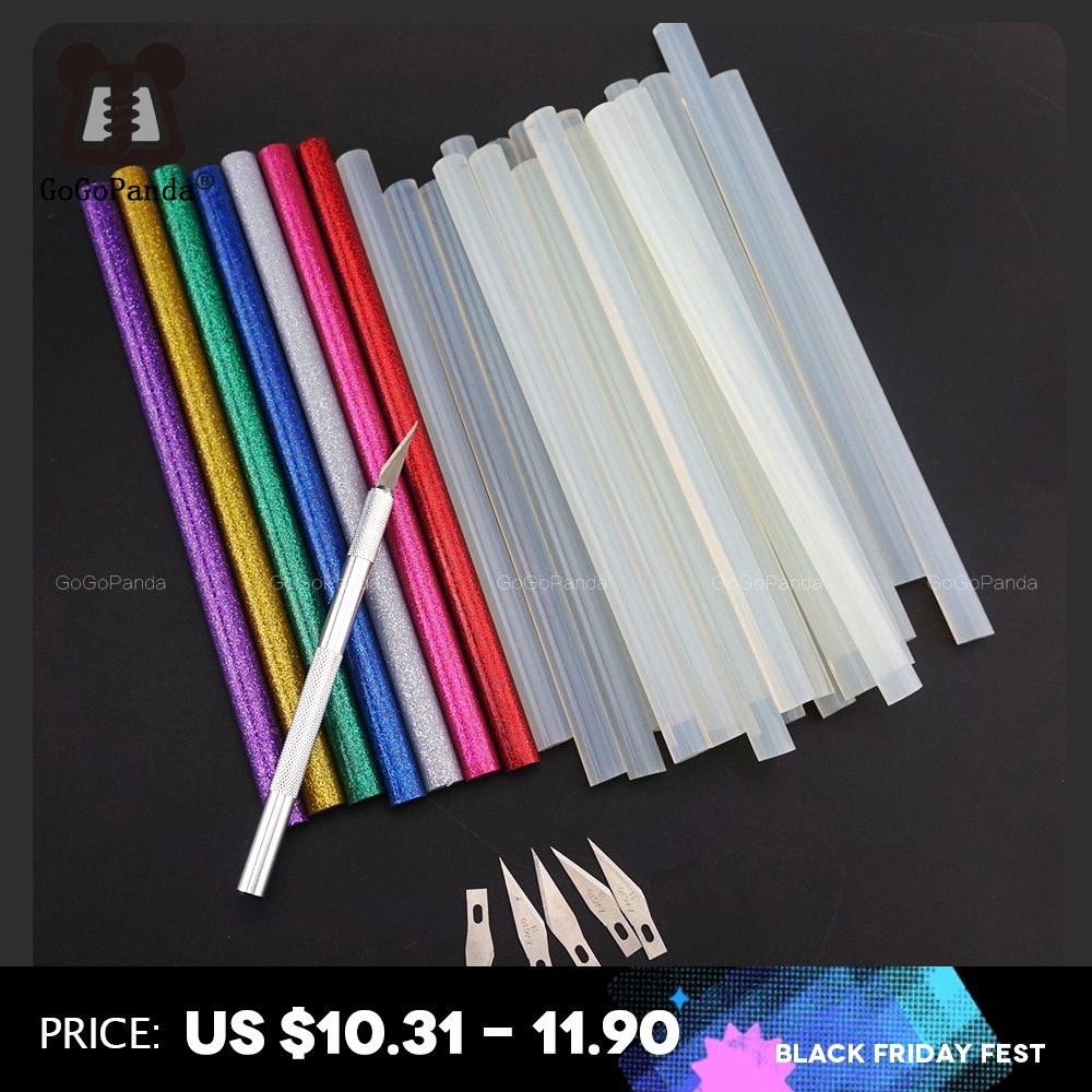 30PCS/Lot Non-Toxic 11mm X190mm Adhesive Craft Sticks Desinger Power Tool Hot Melt Glue Sticks Red Green Black Blue Colorful