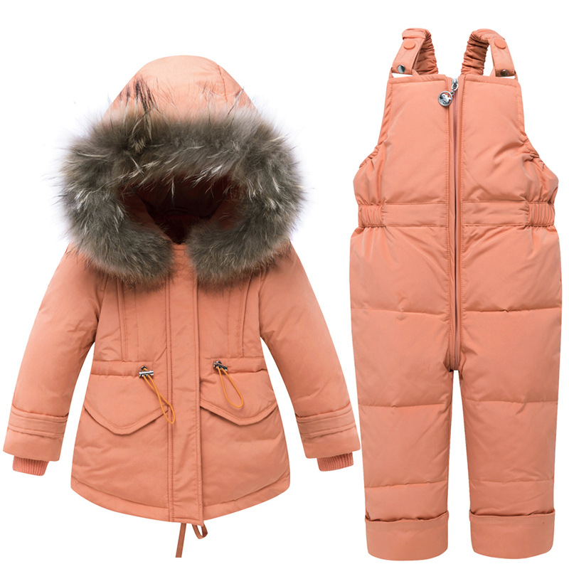 Children Winter Down Clothing Sets 2019 Real Fur Collar Kids Winter Down Jacket Baby Girls Warm Overalls Toddler Boys Down Coat