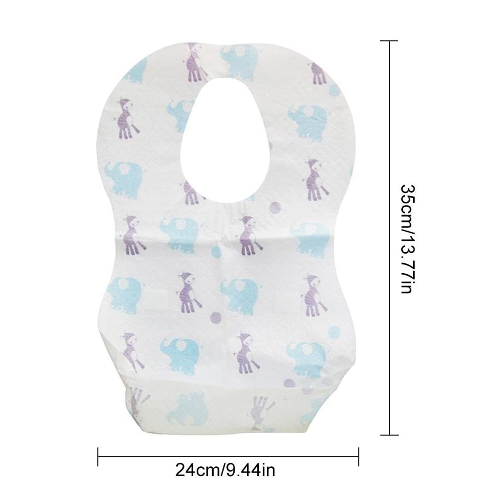 Cartoon Elephant Disposable Baby Bibs with Food Catcher Pocket for Travel Infant Feeding Saliva Towel Accessories 10pcs