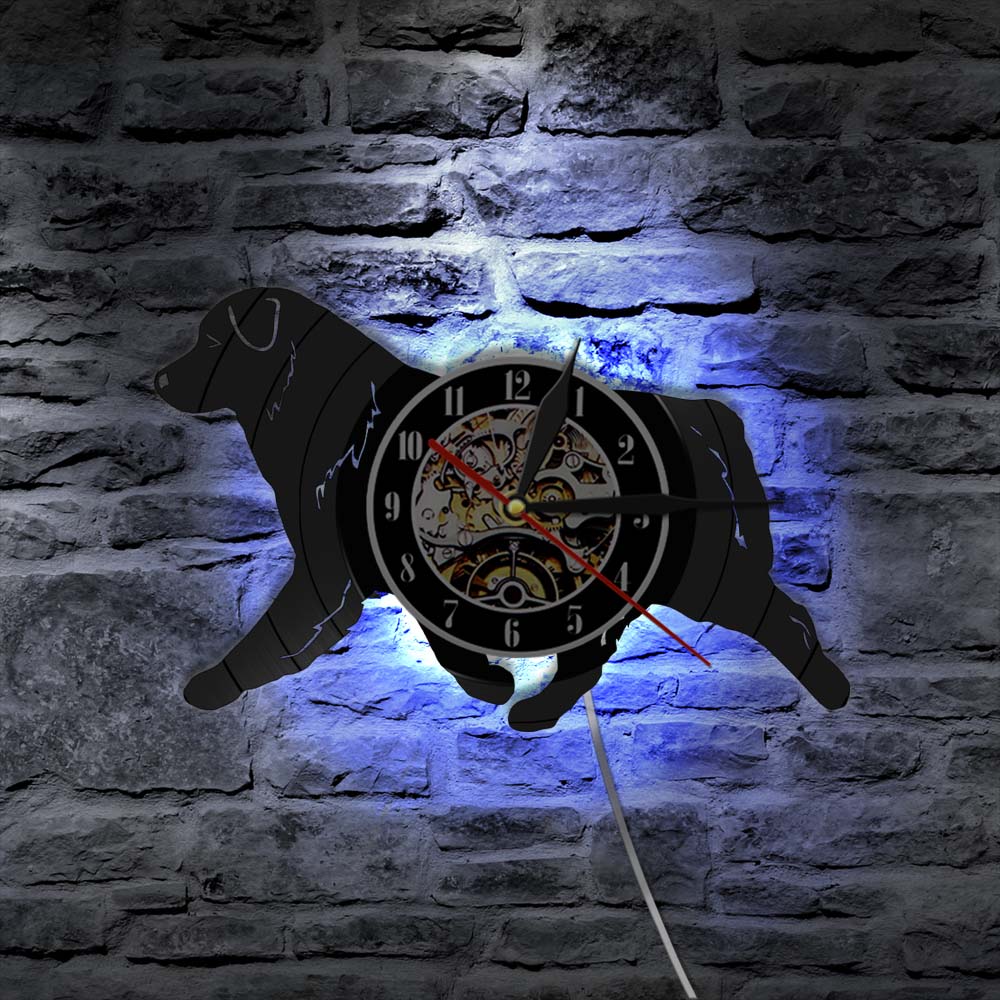 Walking Doggie Canine Portrait Vinyl Wall Lighted Clock Puppy Pet Store Decoration Hanging Watch with Backlight Dog Lover Gift