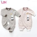 LZH Toddler Clothing Infant Romper 2020 Winter New Thick Long Sleeves Keep Warm Jumpsuit Striped Cute Cartoon Print Baby Romper