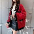 H.SA Women Sweater Jacket 2020 Oversized Knitted Cardigans Loose Plaid Jumpers Korean Clothing Robe Long Elegnat Female Coat