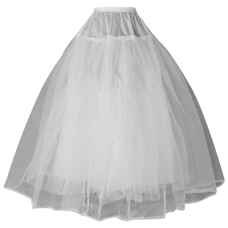 Women Bridal 3 Hoop A-Line Floor-Length Full Slip Petticoat Ball Gown Two-Layer Elastic Waist Wedding Dress Crinoline Underskirt