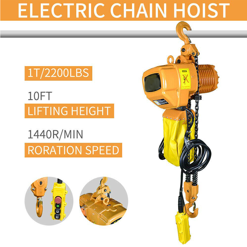220V/380V 1T 2200Lb Electric Hoist Crane Lift Overhead Garage Winch Chain Hoist for Factories Warehouses Buildings Cargo Lifting