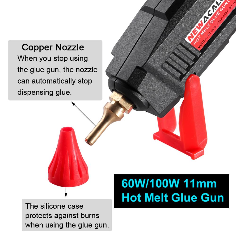 NEWACALOX 110V~240V 60W/100W Hot Melt Glue Gun with 10PC 11mm Hot Melt Glue Sticks Mini Gluegun 1.5mm Glue Glue Nozzle DIY Tool