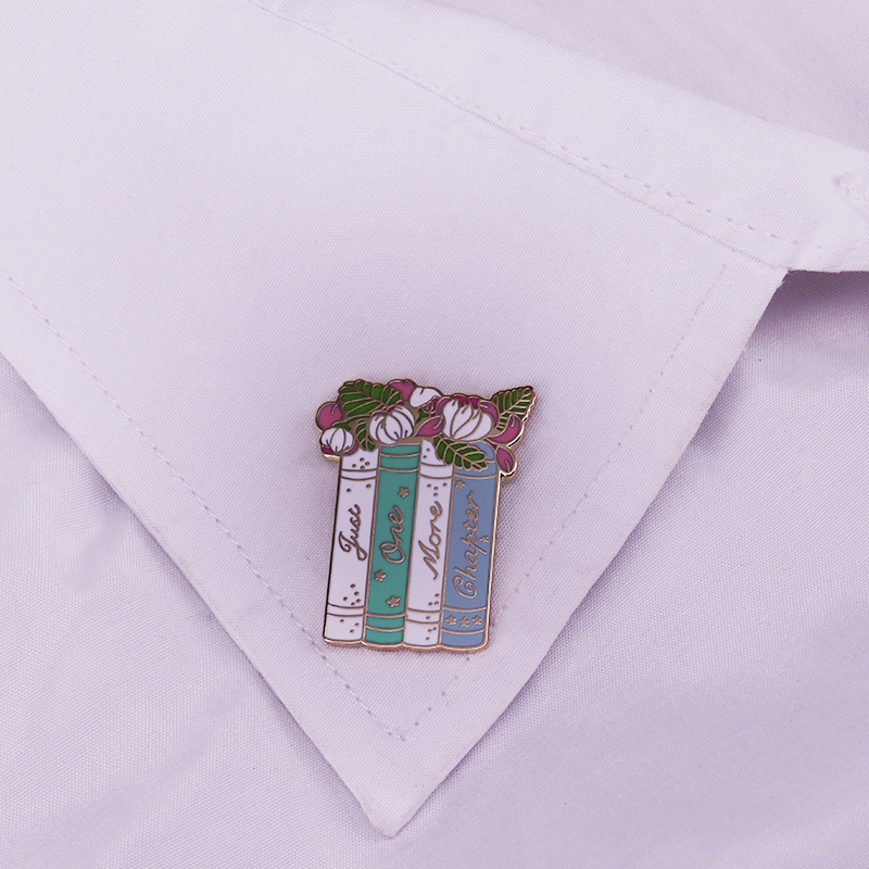 Just one more chapter pin magical pastel book brooch flowers art badge literary jewelry bookish Introvert gift