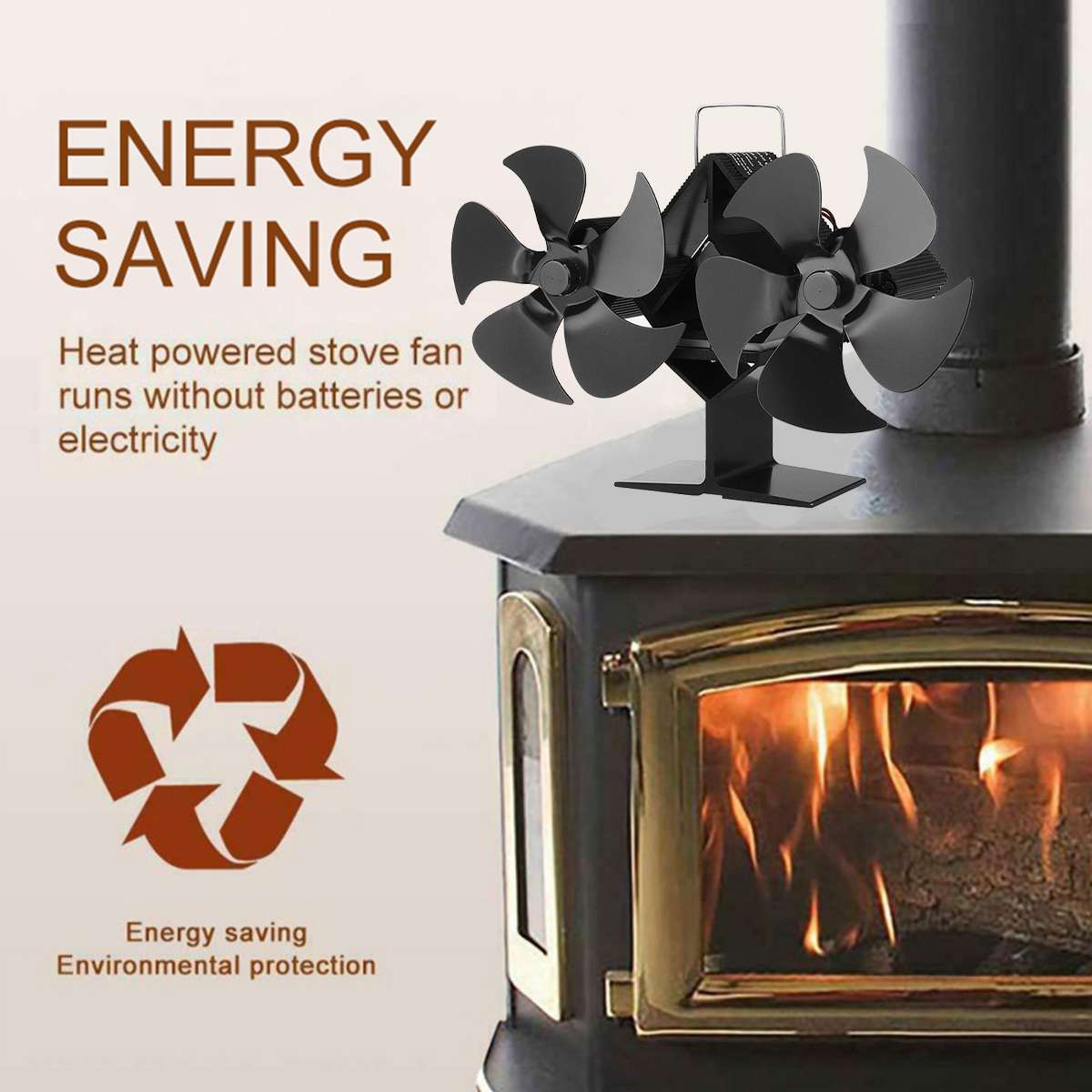 Dual Head Fireplace Fan 10 Blades Heat Powered Stove Fan Log Wood Burner Eco Friendly Quiet Fan Home Efficient Heat Distribution