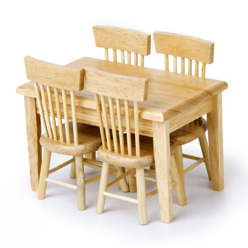 5pcs/set 1/12 Dollhouse Miniature Dining Table Chair Wooden Furniture Set (Wood Color)