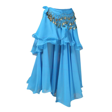 Women Belly Dance Skirt Chiffon Costumes with Waist Chain Multicolor 85cm