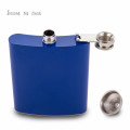7 oz yellow or blue painted stainless steel hip flask with funnel
