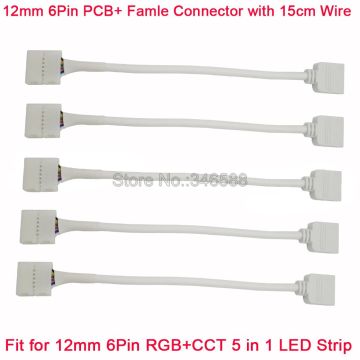 5PCS 12mm 6Pin Strip to Controller Solderless LED Connector wih 13cm Cable Wire for 12mm 6-Pin RGB+CCT 5 in 1 LED Strip