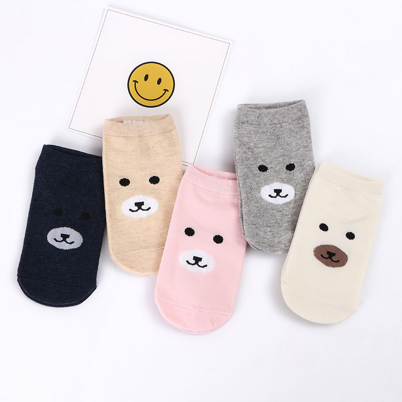 Little bear Invisible Short Woman Sweat summer comfortable cotton girl boat socks ankle low female hosiery 1pair=2pcs ws164