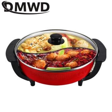 DMWD Electric Hot Pot double Soup Pots Non Stick Smokeless Home Kitchen CookwareTwin Divided Shabu pot Electric cooker 5L