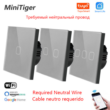 Minitiger EU Standard 1/2/3 Gang Tuya/Smart Life WiFi Wall Light Touch Switch Neutral Wire Wireless Control Touch Light Switch