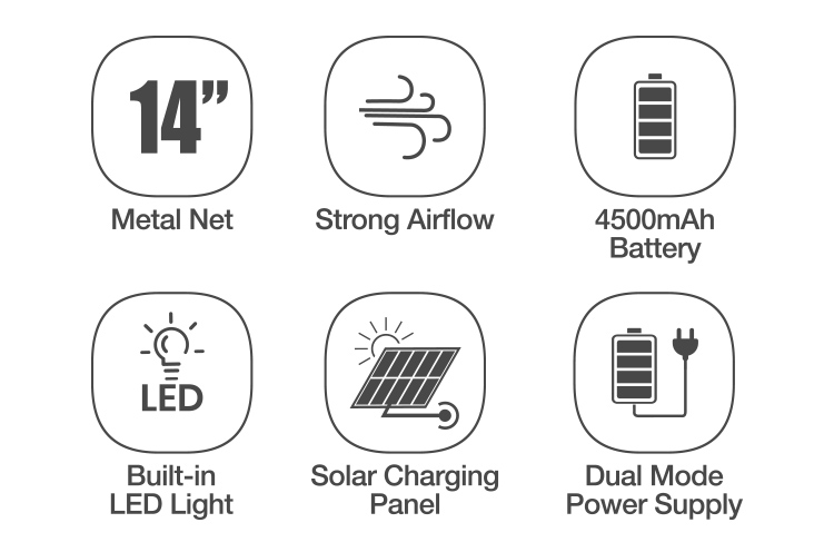 Rechargeable 14 inch Electric Oscillating Solar Fan with Light and Bulbs-detail-2