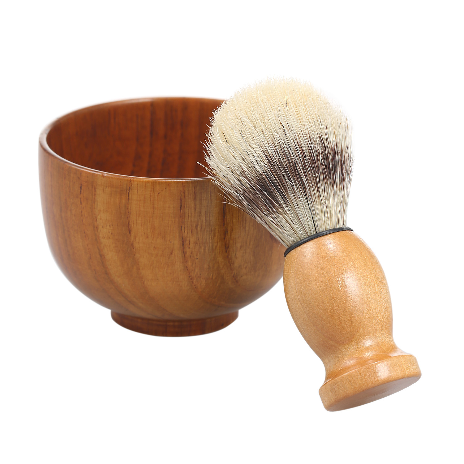 Men Wooden Shaving Bowl and Wooden Brush Beard Shaving Cream Bowl Shaving Soap Mug for Men with Shave Lather Brush Barber Tool