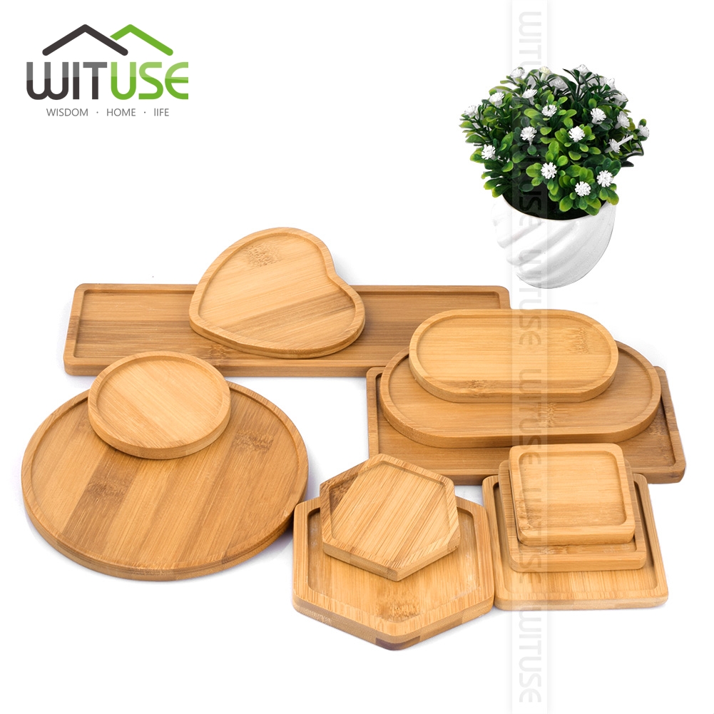 for Succulents Pots Trays Base Stander Garden Decor Home Decoration Crafts 12 Types Sale Bamboo Round Square Bowls Plates
