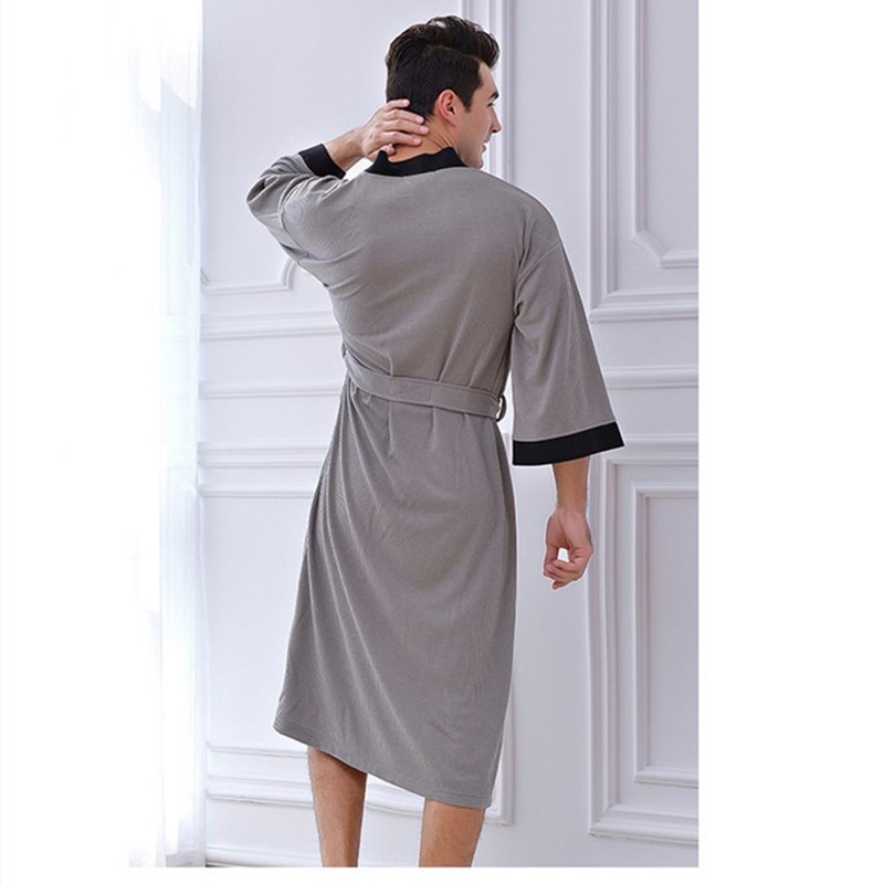 Men's Waffle Bath Robes Dressing Gown Sleeve Solid Soft Bathrobe Peignoir Nightgowns Sleepwear Kimono Robes Male Bathrobes Man