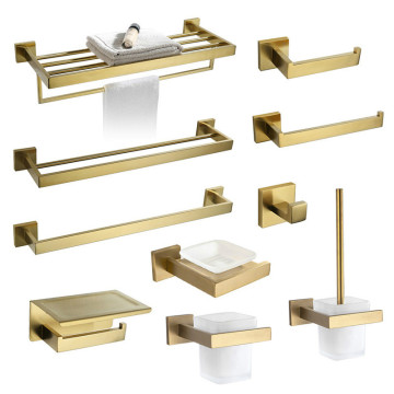 Bath Hardware Sets Golden Matte Bathroom Accessories Set Towel Rack Toilet Paper Holder Towel Rack Hook Soap Dish Toilet Brush