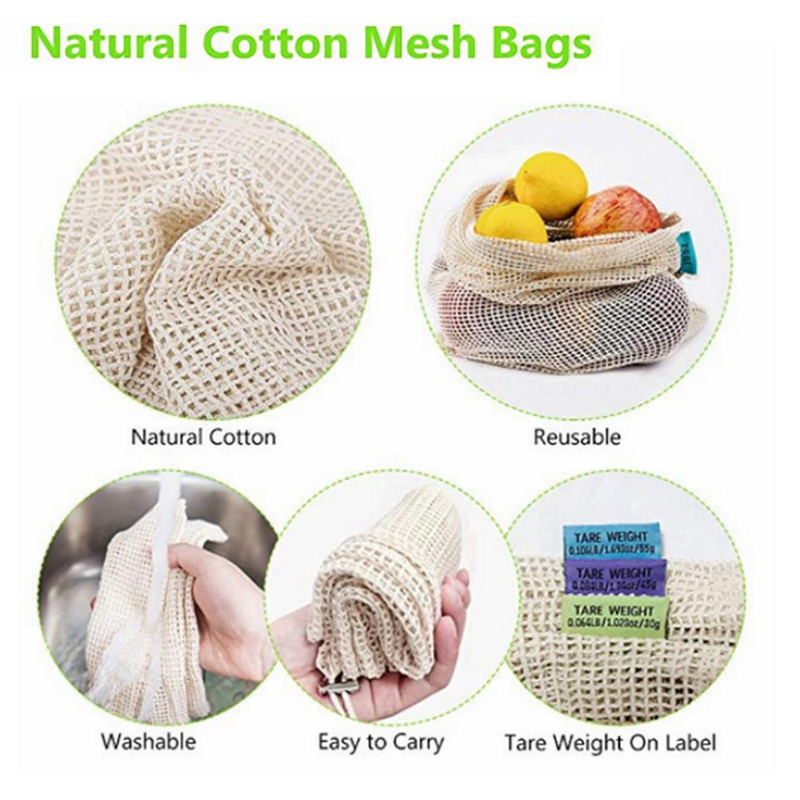 Fruit/vegetable Mesh Bag Drawstring Bundle Pocket Green Shopping Bag Kitchen Storage Bag Grocery Bag Holder Reusable Produce Bag