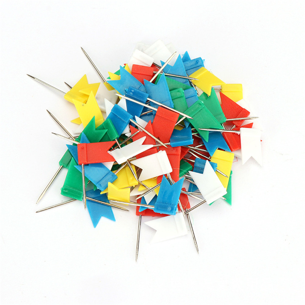 100pcs Colorful Flags Push Pins Metal Bulletin Board Message Paper Fixed Needle Pins Map Drawing Thumb Tack Binding Supplies