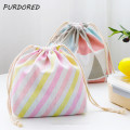 PURDORED 1 PC Portable Drawstring Lunch Bag Women Thermal Insulated Lunch Box Tote Student Lunch Container Food Storage Bags