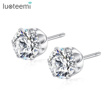 LUOTEEMI Trendy Stud Earrings for Wedding 6mm Round Shiny CZ Fashion Female Jewelry Boucle D'oreille Femme 2019 Christmas Gift