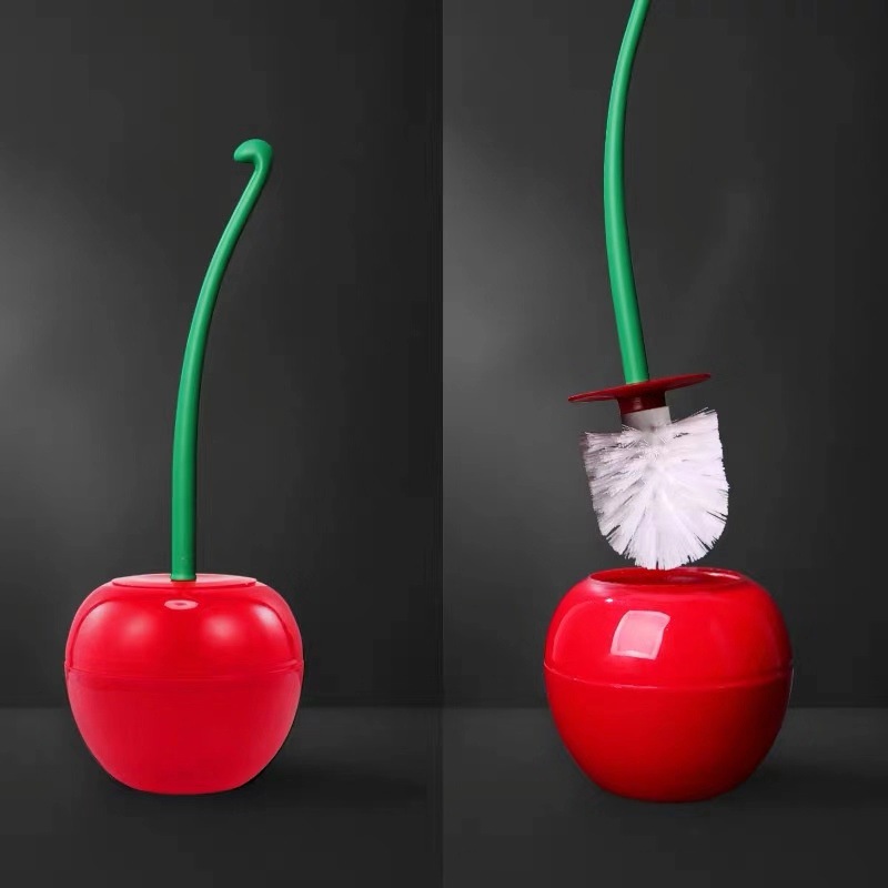 Toilet Brush and Holder, Cute Cherry shape WC Toilet Brush Cleaning brush For Bathroom Lavatory, Long Handle Toilet Bowl Brush