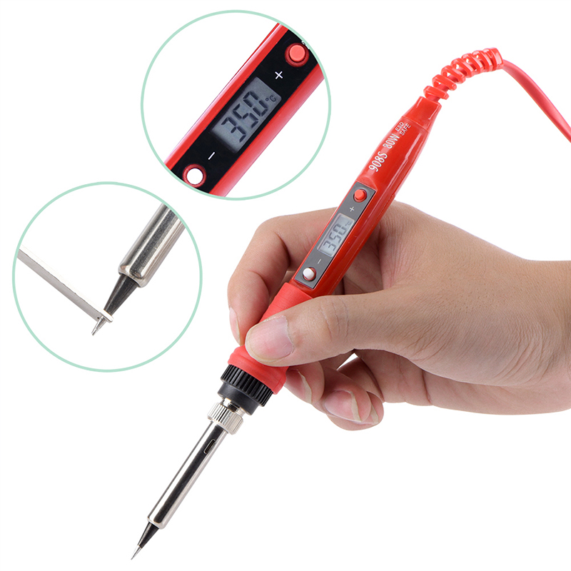 New 908S Electric Soldering Iron Kit 80W 220V LCD Temperature Adjustable Solder Iron Kit Welding Tool Set Soldering Sips Wires