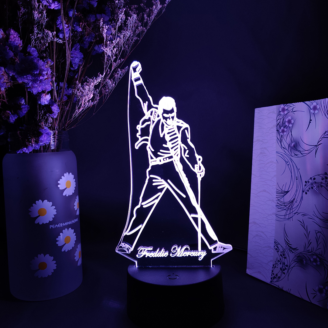 Freddie Mercury Live Concert Show Singing Silhouettes 3D Night Lamp Queen Band LED Sensor Lights Home Decoration Kids Xmas Gift