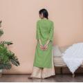 Woman Fashion Ethnic Styles Sets Kurtas Print Cotton India Dress Lady Long Green Top And Pants