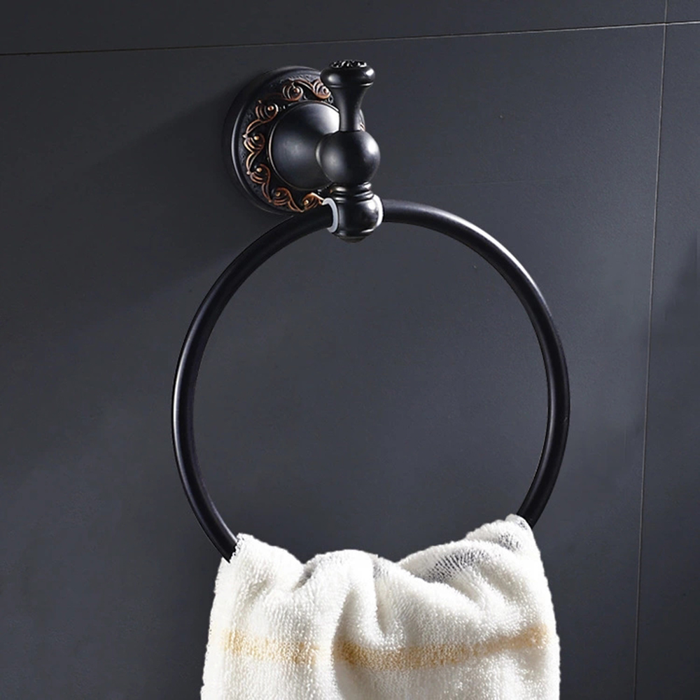 Solid Aluminium Wall-Mounted Round Antique Brass Color Towel Ring New Bathroom Towel Holder Towel Rack for Bathroom Accessories