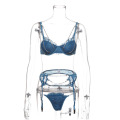 Hirigin Women 3 Pcs Lace Diamonds Lingerie Sets Sexy Crystal Chain Bra G-string Underwear Sleepwear Suits Costumes