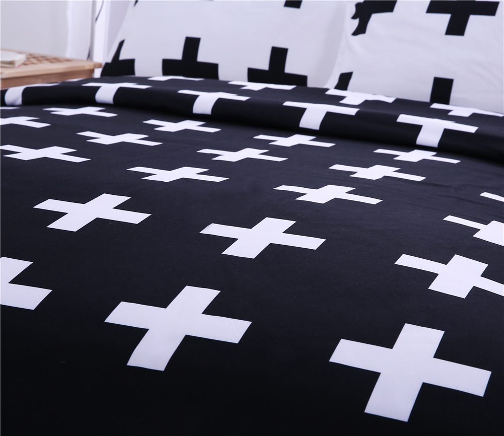 Black Cross Home Bedding Set White Bedclothes Super Soft Cover for Bed Bedroom Cotton Queen King Size Geometric AUS Pillow Case
