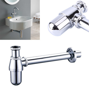 Bathroom Basin Bottle Trap Brass Waste Pipe Adjustable Height, Basin Sink Waste P-Trap Drain Tube Kit Chrome Finished