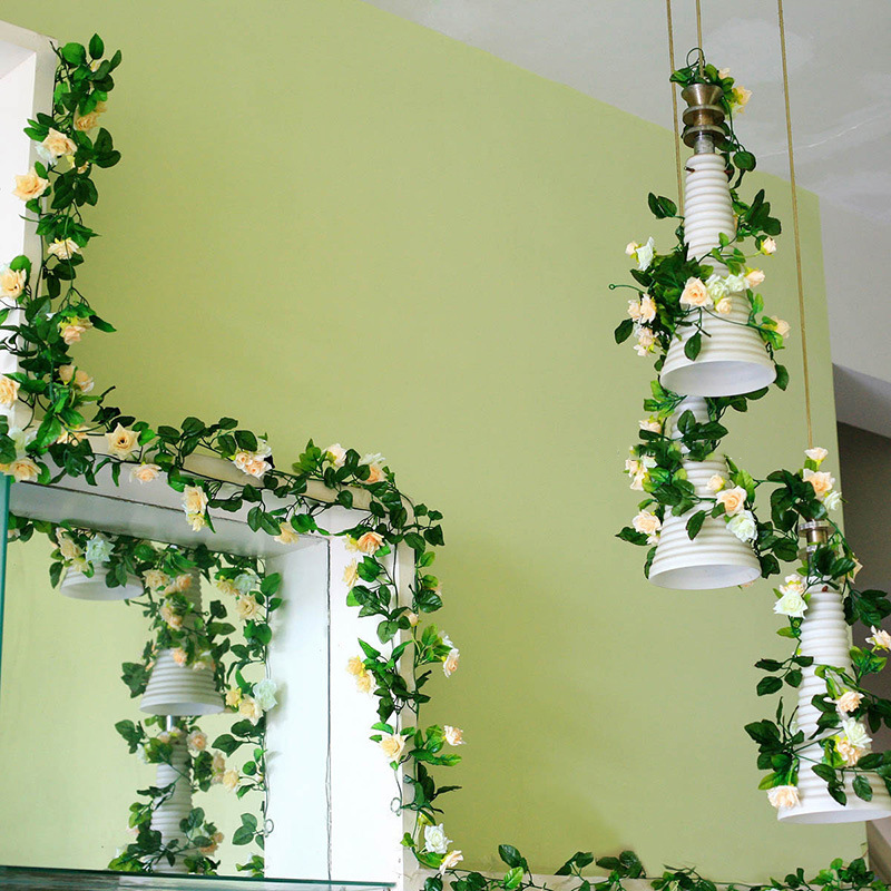 230cm/ 91in Simulation Silk Rose Wedding Decorations Artificial Flowers Arch Decor Lvy Vine Green Leaves Garland Wall A4344