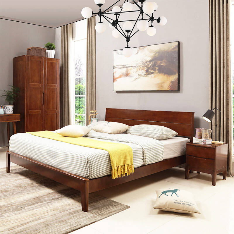 Nordic style 1.5m single bed modern simple hotel hotel 1.8m double bed bedroom furniture solid wood bed