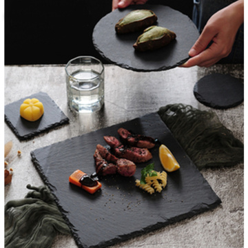 Western Food Natural Slate Plate Dish Square Stone Sushi Steak Barbecue Dish Cheese Pizza Fruit Cold Dish Food Tea Black Tray