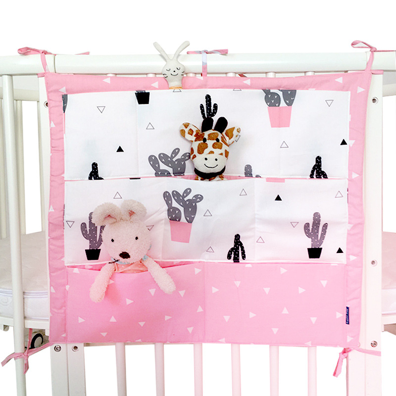 Baby Cot Bed Rooms Nursery Hanging Storage Bag Cotton Cartoon Newborn Crib Cot Organizer Kid Toy Diaper Pocket for Bedding Sets