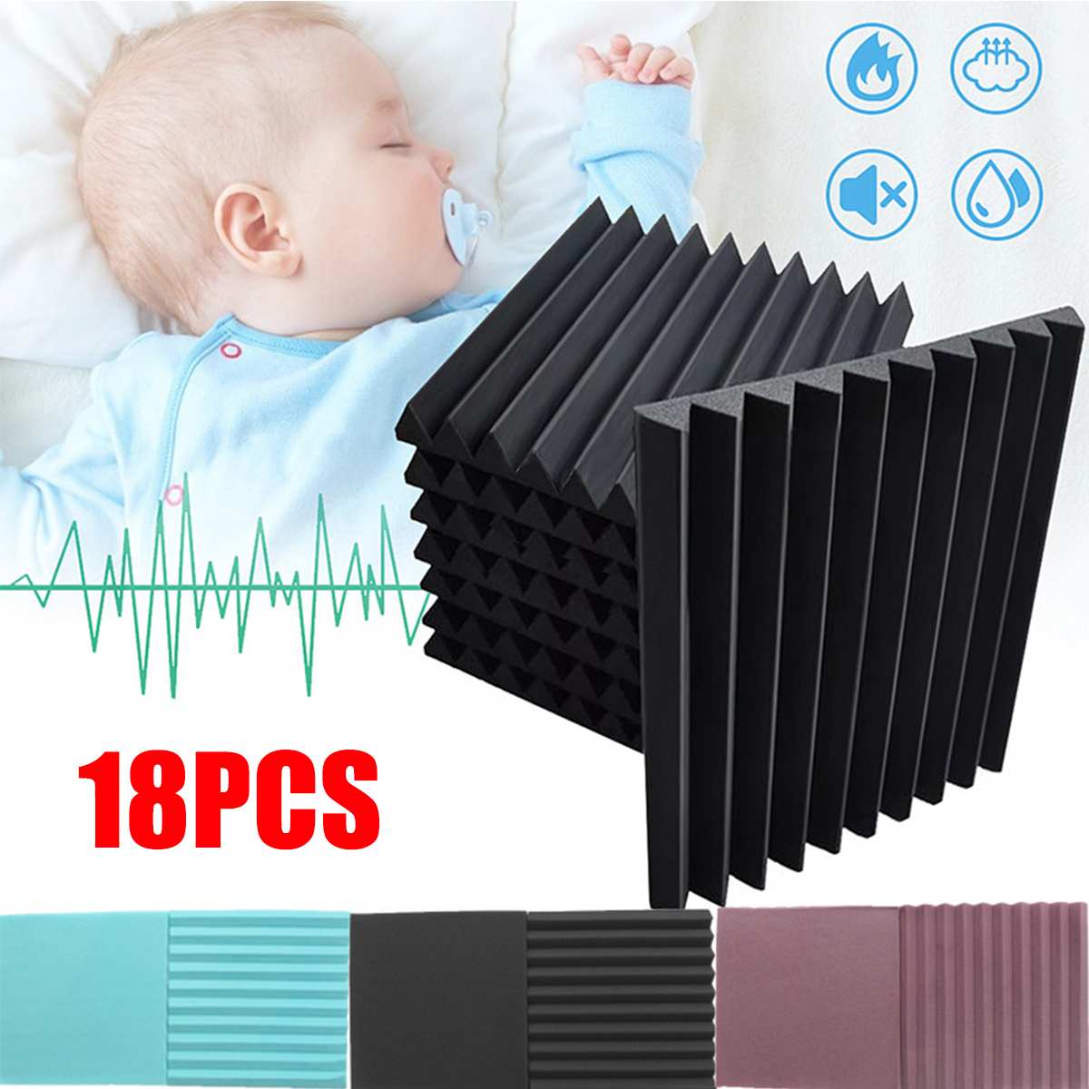 18PCS Acoustic Soundproof Foam Sound Absorption Treatment Panel Tile Wedge Protective Sponge for Home Room KTV Studio