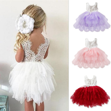 Summer Kids Dresses For Girls Wedding Tulle Lace Baby Girl Dress Backless Kids Princess Dress Flower Casual Dress Children Dress