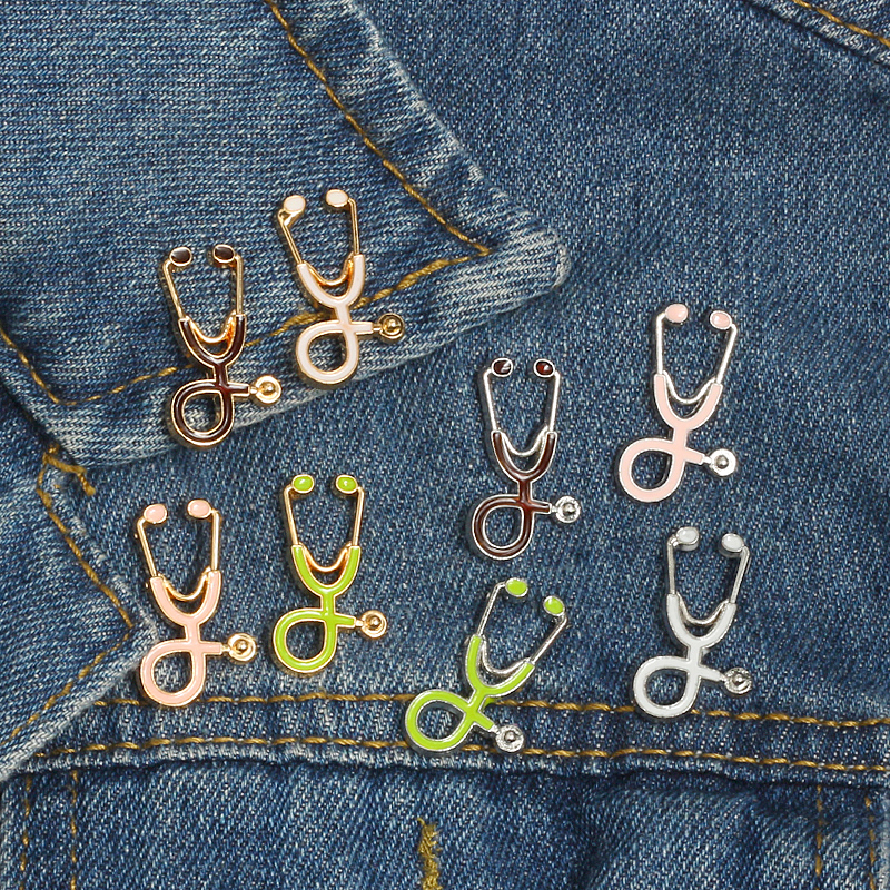 Doctors Nurses Gold Sliver Mini Stethoscope Brooches Pins Jackets Coat Lapel Pin Bag Button Collar Badges Gifts Medical Jewelry