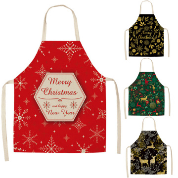 Santa Claus Red Green Black Adult Apron Merry Christmas Kid Gifts Cotton Linen Bib Kitchen Cooking Accessory Home Cleaning