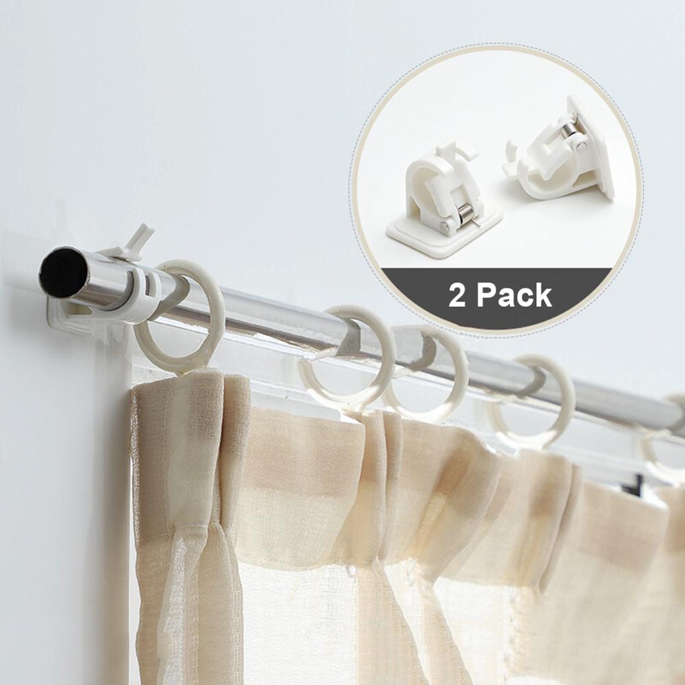 2Pcs shower curtain Self-Adhesive Hooks Wall Mounted Curtain Rod Bracket Shower Curtain Rod Fixed Clip Hanging Rack
