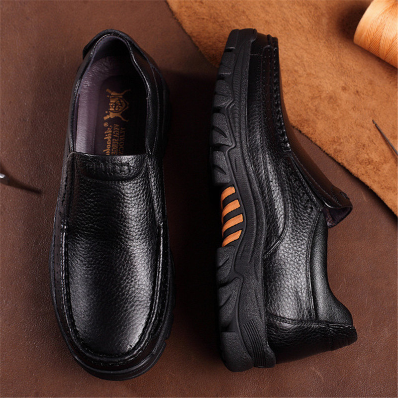 2021 Newly Men's Genuine Leather Shoes Size 38-46 Head Leather Soft Anti-slip Driving Shoes Man Spring Business Dress Shoes
