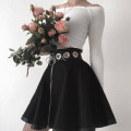 InsGoth Women Black Mini Skirts Gothic Punk Ring Zipper High Waist Female Streetwear Skirts Fashion Party A-line Skirt