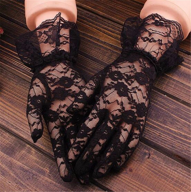 Black White Red Fashion Women Lace Party Sexy Gloves Summer Full Finger Sunscreen Gloves For Girls Mittens Wedding Accessories