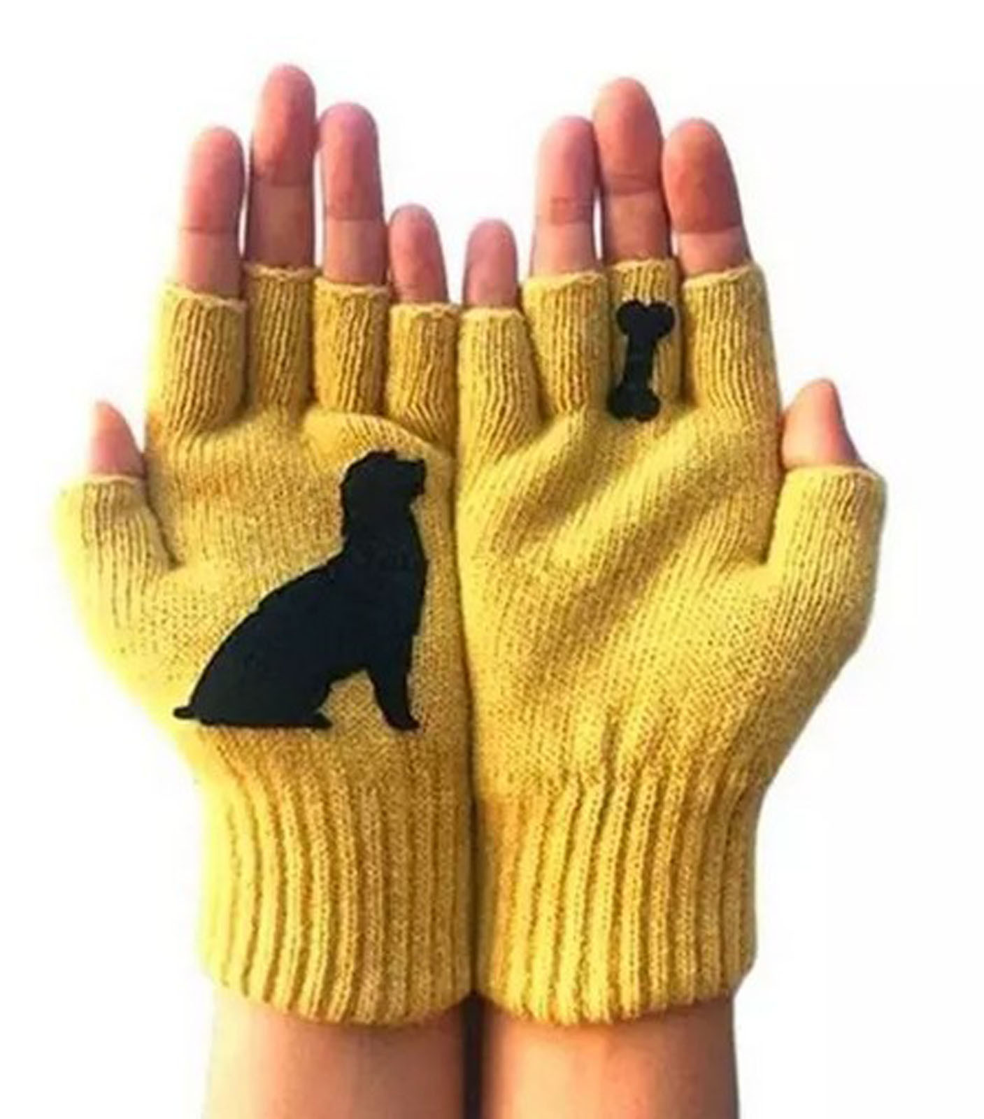 Ladies Woolen Gloves Autumn Winter Outdoor Warm Dog Bones Print Gloves Soft Fingerless Gloves Mittens Knitted Glove Hand Warmer