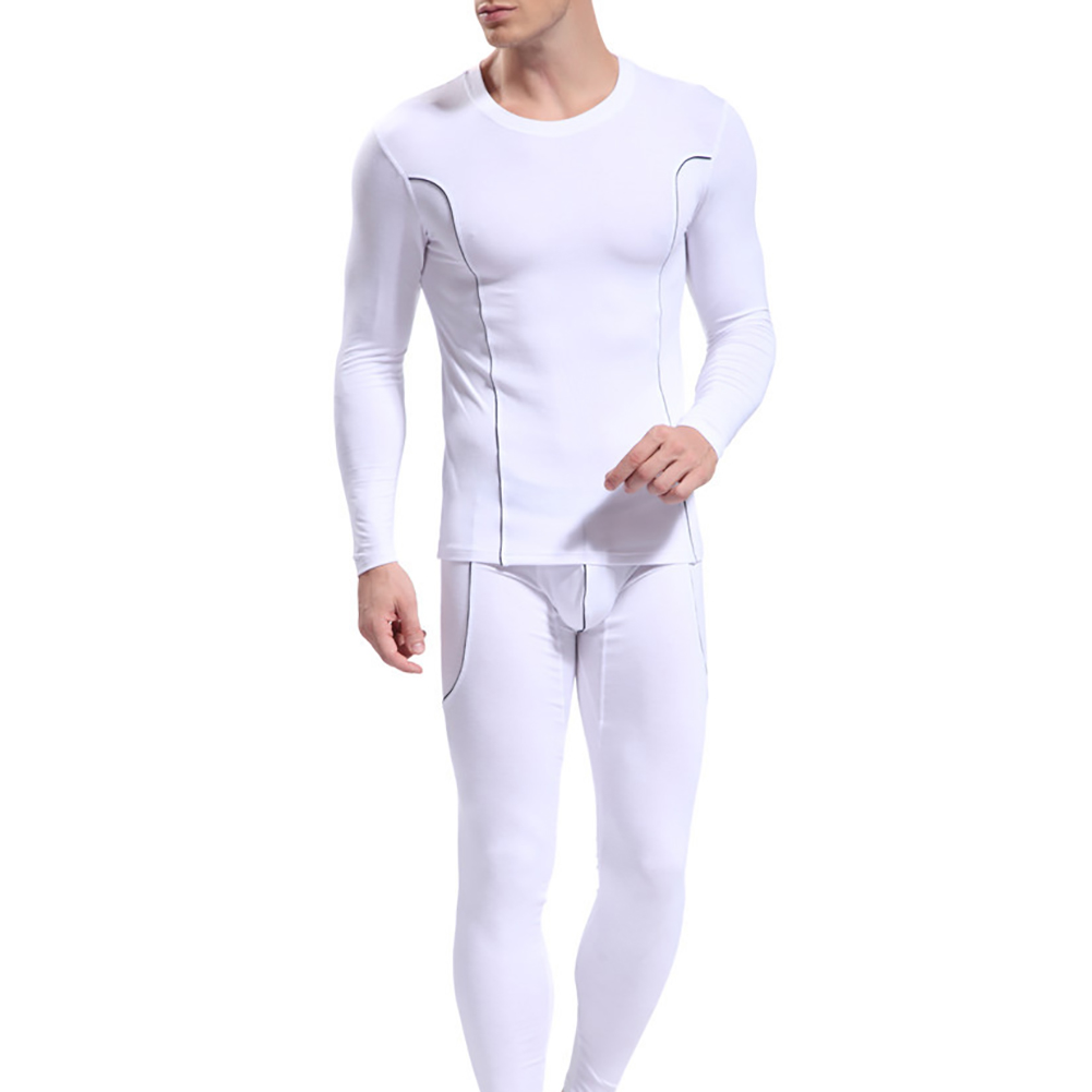 Fashion Men Stripe Pattern Long Sleeve Thermal Underwear Slim Fits Top Pants Set