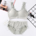 Plaid Women Bra and Panty Set Push Up Bra Crop Top Sexy Bra Japanese Lingerie Set Comfort Lace Strap Top Underwear Set